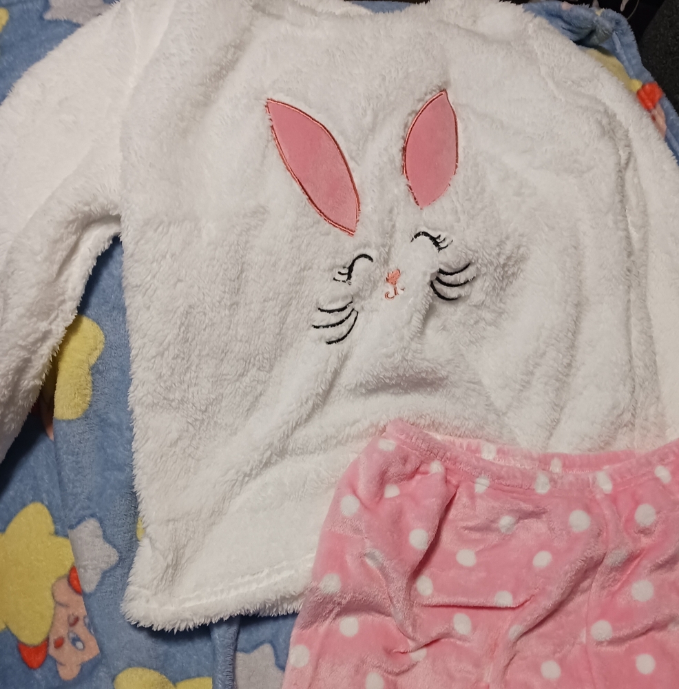 Long Sleeve Women's Pink and White Bunny Pajamas